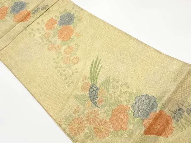 JAPANESE KIMONO / VINTAGE FUKURO OBI / WOVEN AUTUMN FLOWERS & PHEASANT